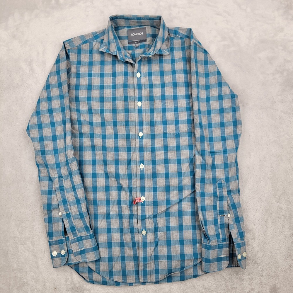 Bonobos Shirt Mens Extra Small Grey Blue Button Up‎ Dress Oxford Formal Adult XS